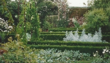 Precisely trimmed hedges in the White Garden at Sissinghurst
